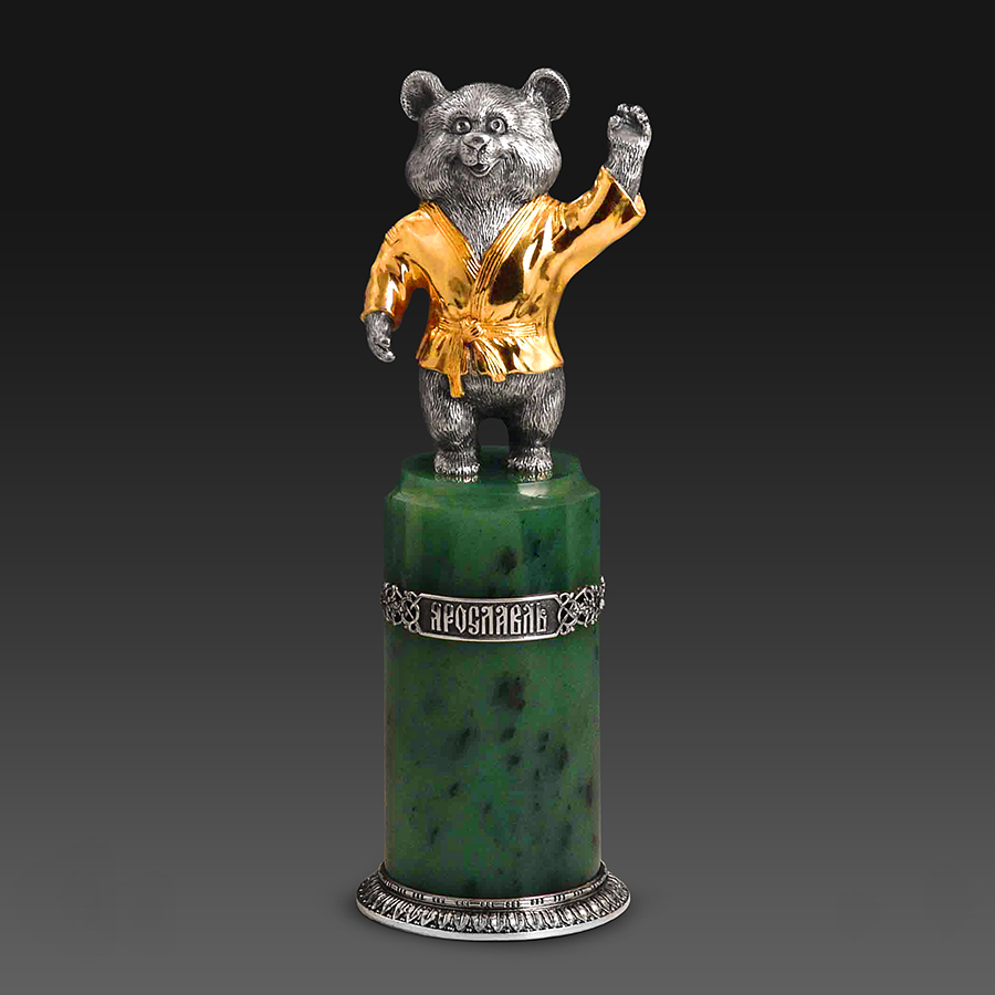 T0277-13001, Сувенир "Медведь самбо-дзюдо" (серебро, нефрит)